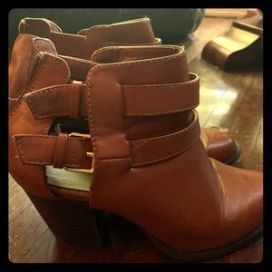 Orange faux leather ankle boots from Just Fab